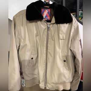 Antler Vintage Faux-Fur Collar Flight Jacket (Cream)